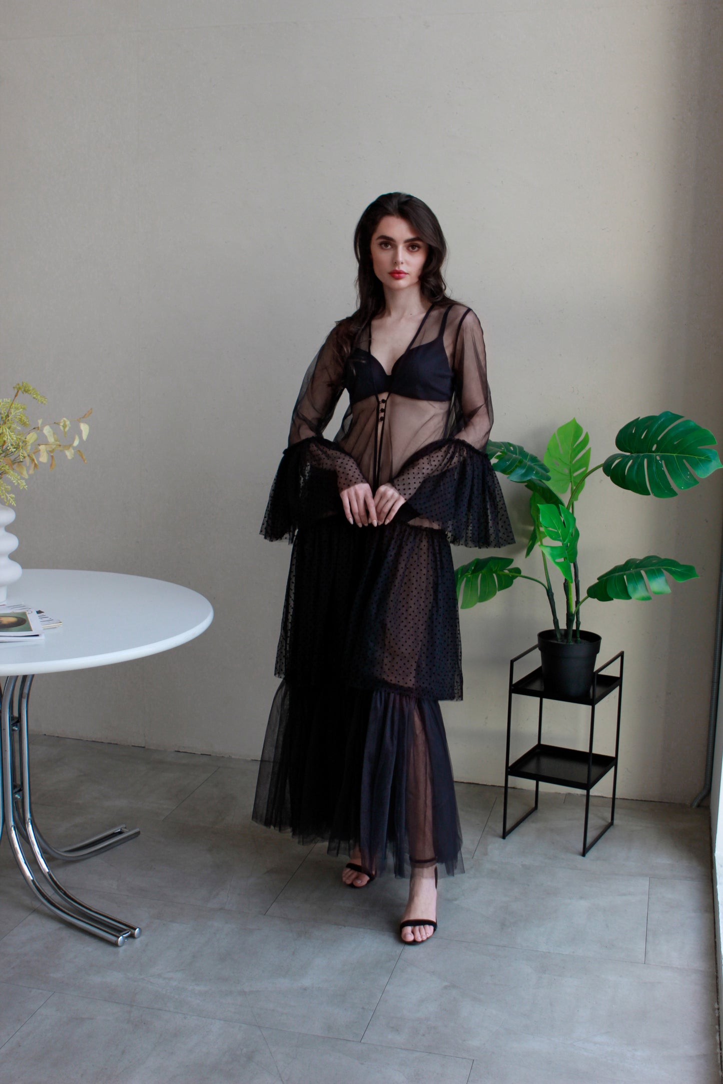 Black boudoir robe